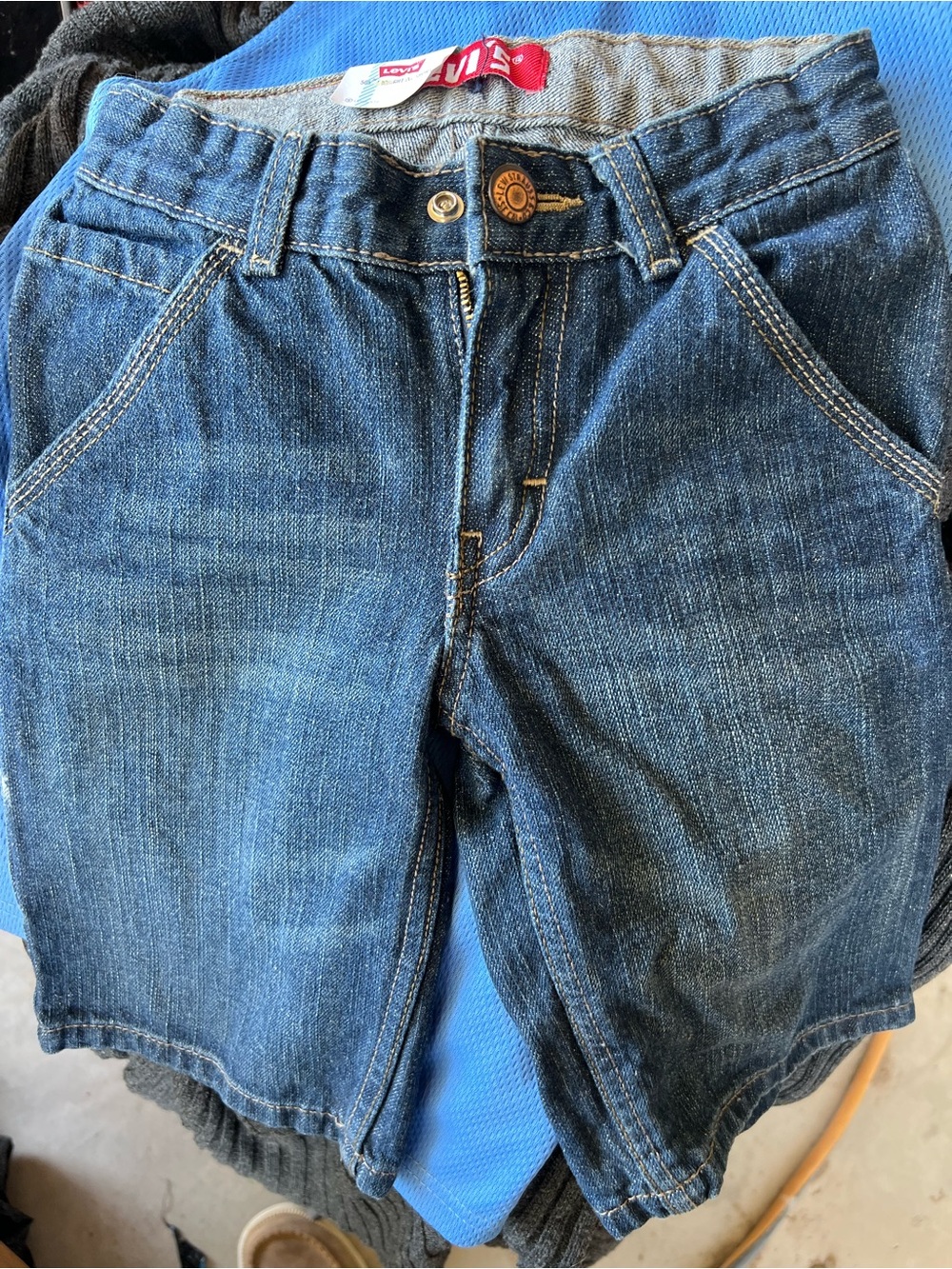 Levi's Blue Denim Kids Shorts with Tan Leather Patch